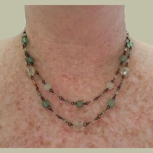Vintage Green and clear beaded costume necklace 19"